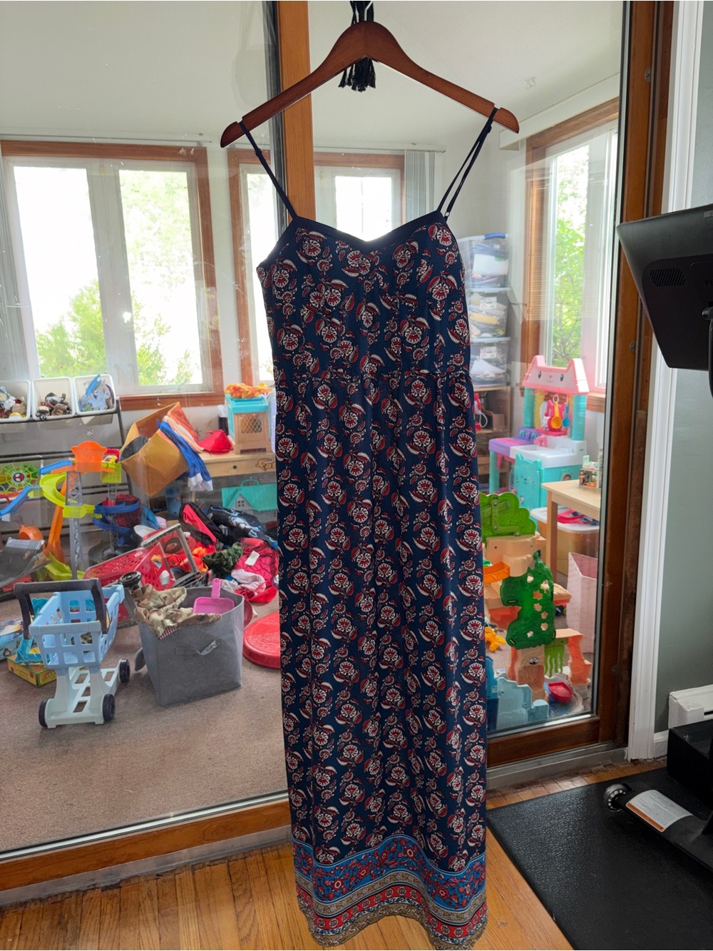 Xhilaration Navy Maxi Dress with Red and White Floral Print